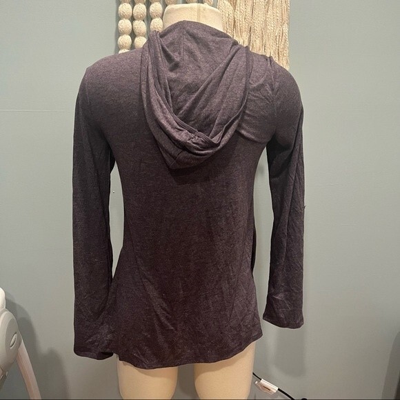 Gap Heathered Purple Hooded Draped Open Front Jersey Cardigan Small - Picture 5 of 6